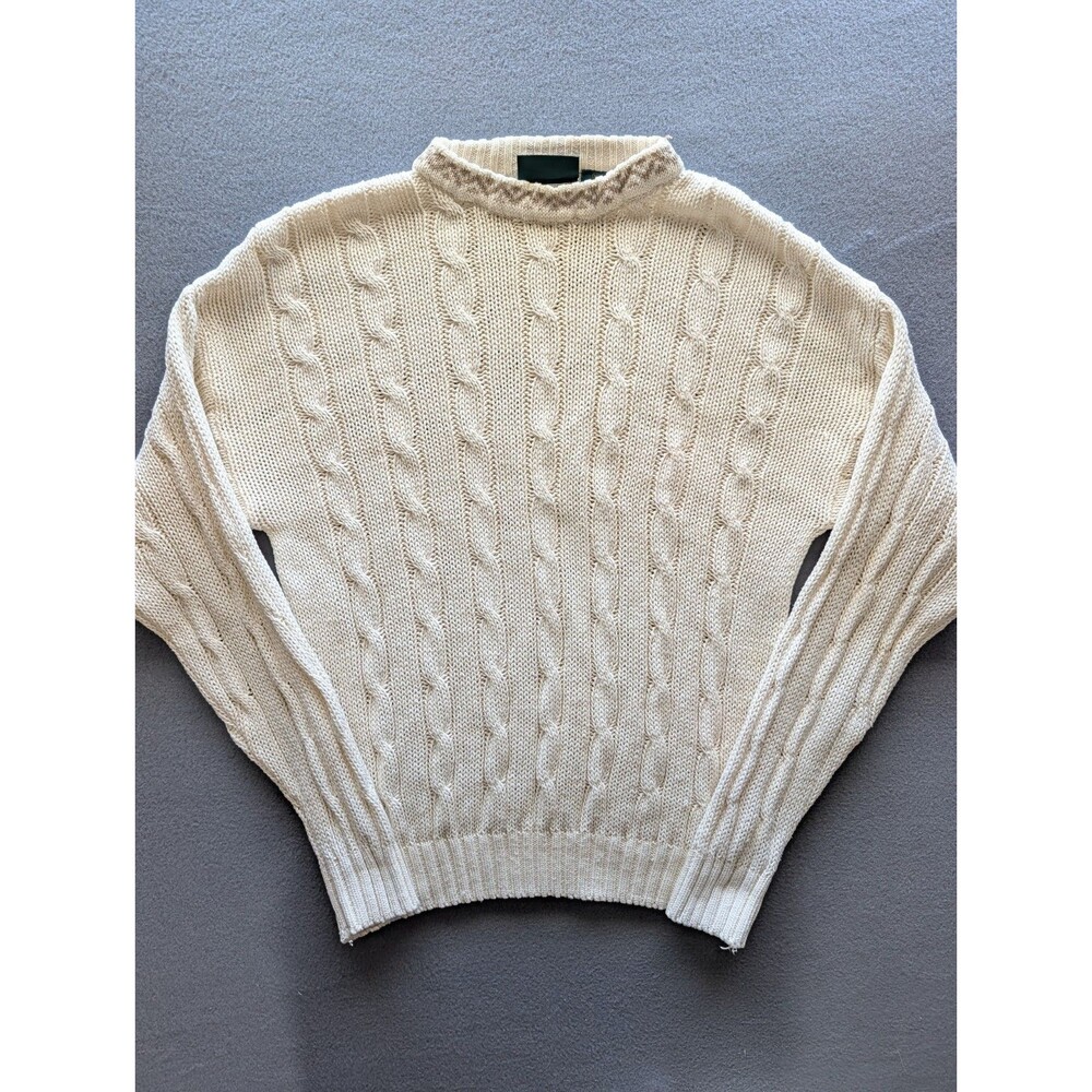 Hunting Horn Classics Men’s M Cream Cable Knit Cotton Ramie Sweater Vintage